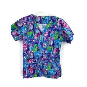 WOMENS SCRUB TOP COTTONALITY BLUE PINK LIME SML